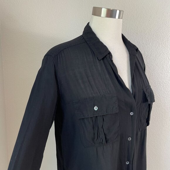 James Perse Womens Small Black Button Up Long Sleeve Blouse Shirt Lightweight - Picture 2 of 11
